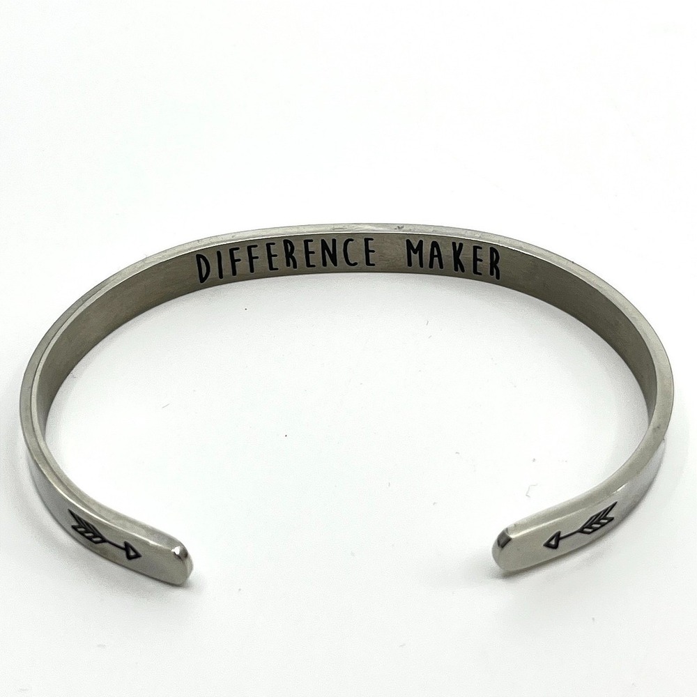 Vintage "Difference Maker" Inspirational Arrow Cuff Bracelet Silver Tone Classic